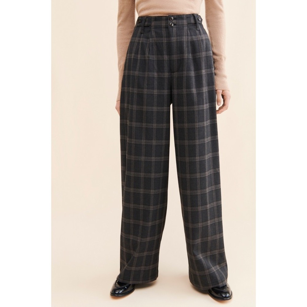 Madewell The Harlow Wide Leg Pant Plaid Grey High Rise Pleated Trousers Size 6